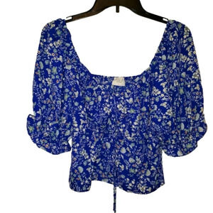 Sienna Sky Large Blue Floral Crop Top Blouse